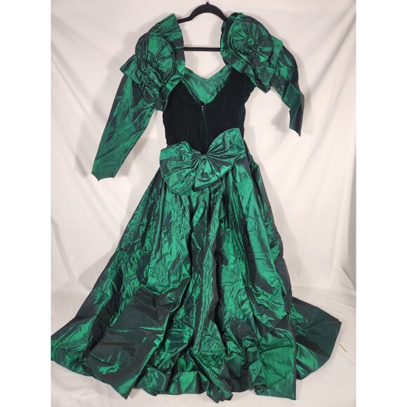 Vintage WICKED Emerald Green Patrica Formal Dress Gown 80's Southern Bell Witch - Picture 5 of 7